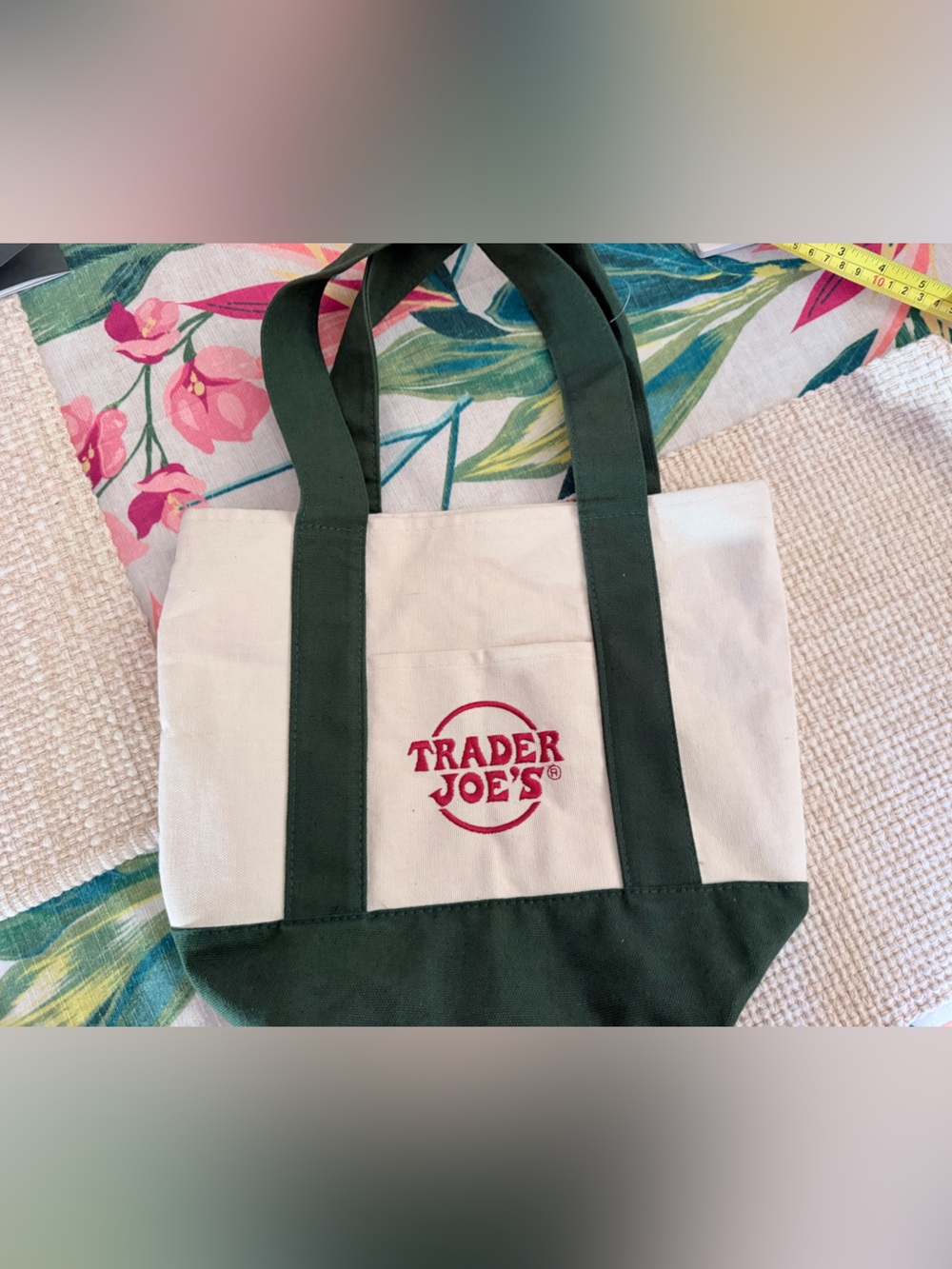 Mini Canvas Trader Joe’s Bag in Cream and Dark Green